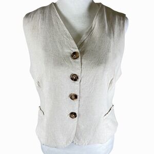 Emerson Lang Women's Beige Linen Blend Button Front Vest‎ Size Large